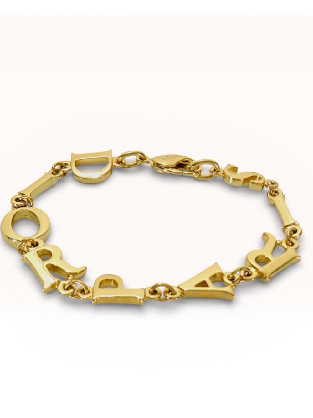 Dior Alphabet Logo Bracelet Gold Tone 7” Vintage Designer Letter Link Jewelry
